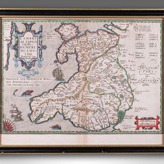 Antique Map of Wales, Belgian, Framed Atlas Excerpt, Elizabethan, Humphrey Llwyd For Sale - Image 4 of 12
