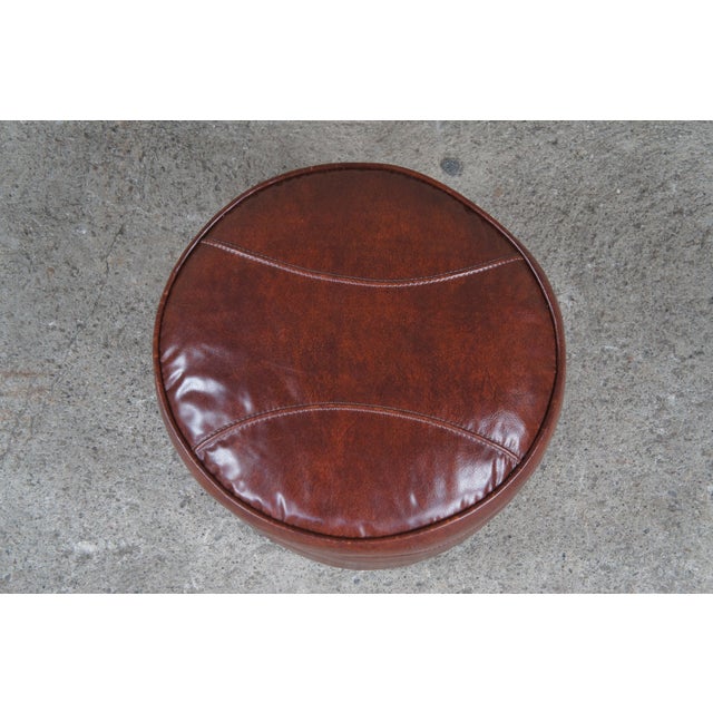 Mid Century Brown Vinyl Faux Leather Foot Stool Hassock Ottoman Pouf