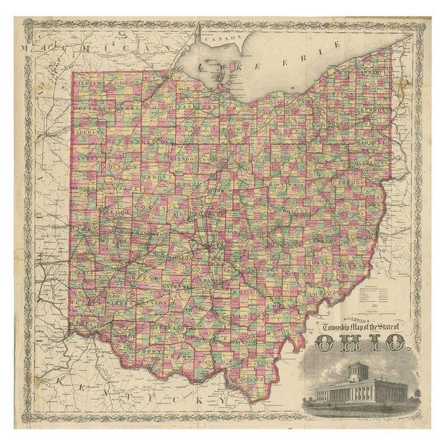 Antique map titled 'Railroad & Township Map of the State of Ohio'. Original antique map of the State of Ohio. This map...