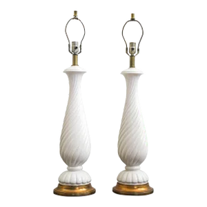 White Ceramic Table Lamps by Nardini Studio of California 1960 a Pair