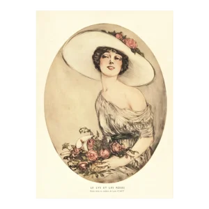 1913 Louis Icart Lithograph-"Lily Among the Roses"