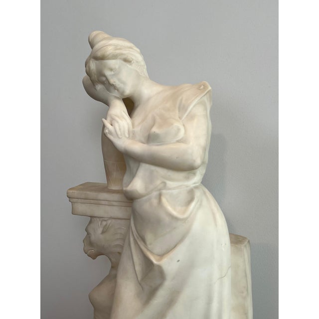 Early 19th Century Carrara Marble Sculpture of a Romantic Young Girl with a Signed Jug For Sale - Image 6 of 12