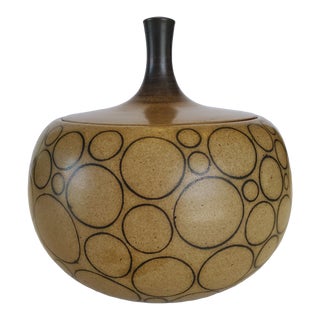 Mid 20th Century Harrison McIntosh Stoneware Pottery Covered Vessel with Abstract Circles For Sale