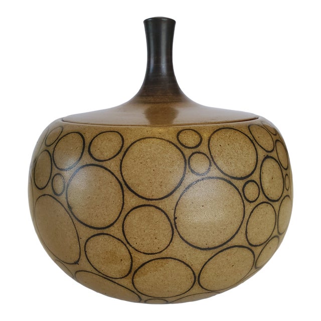 Mid 20th Century Harrison McIntosh Stoneware Pottery Covered Vessel with Abstract Circles For Sale