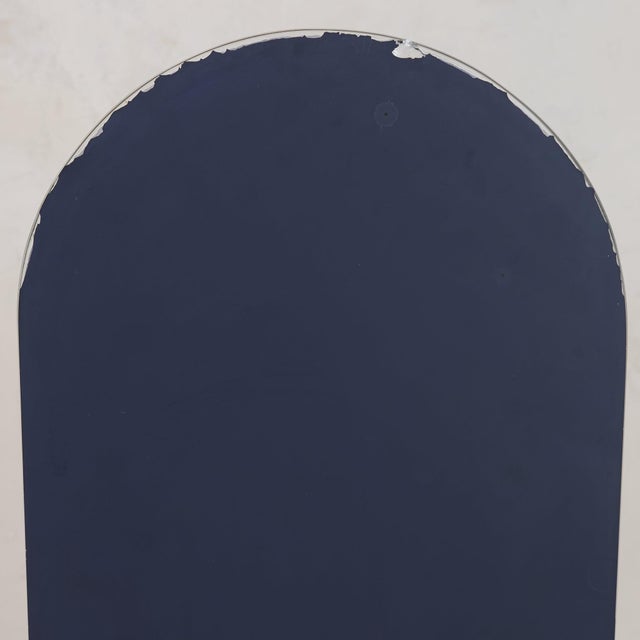 Brutalist Italian Brutalist Floor Mirror with Embossed Metal + Wood Base, 1970s For Sale - Image 3 of 11