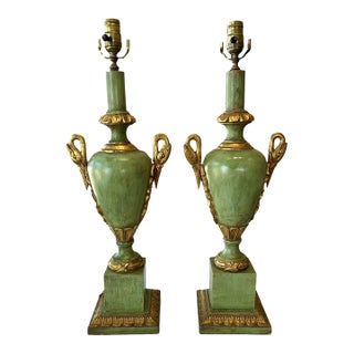 Pair of 1950s Neoclassical Italian Urn Lamps For Sale