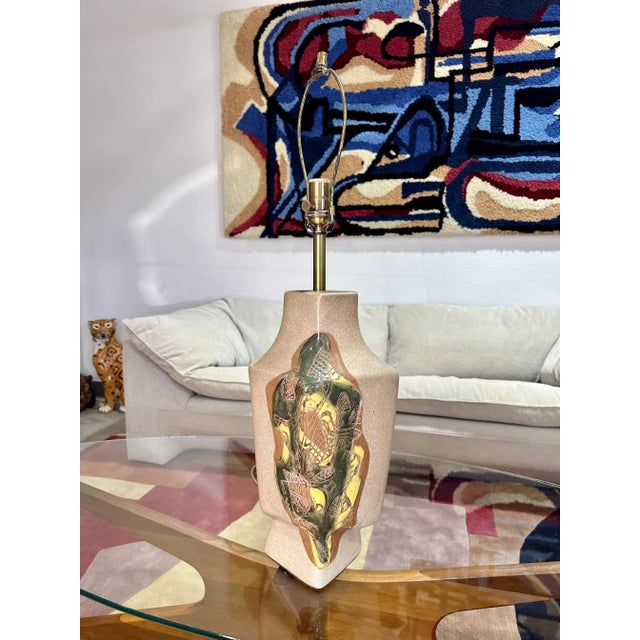 Marianna von Allesch 1950s Marianna Von Allesch Ceramic Table Lamp With Etching on Two Corners For Sale - Image 4 of 12