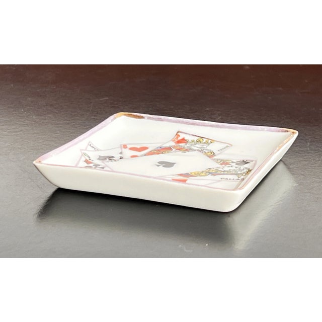 Victorian Antique Limoges Porcelain Hand Painted Playing Cards Pin / Tip Tray For Sale - Image 3 of 6