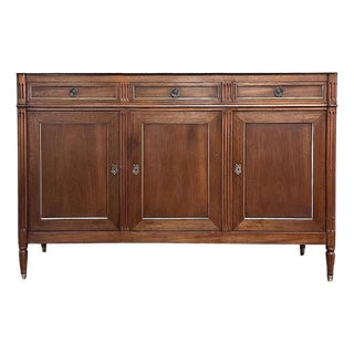 Antique French Louis XVI Mahogany Buffet With Carrara Marble For Sale