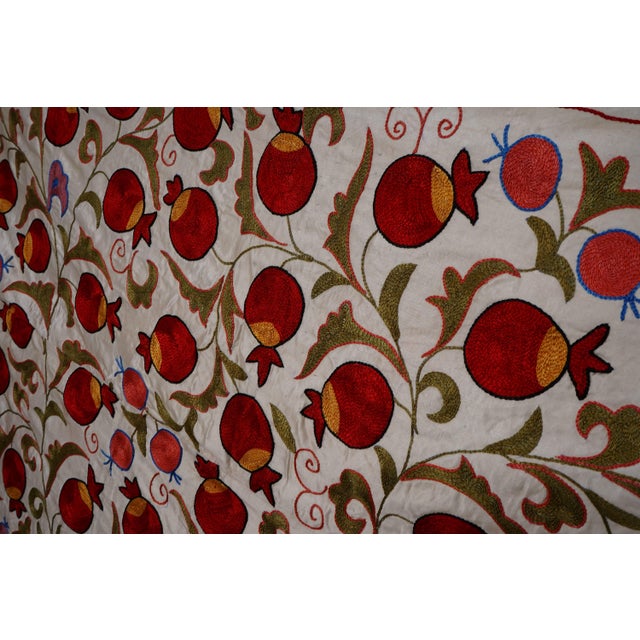 Textile Beige Uzbek Suzani Embroidered Wall Hanging – Pomegranate, Horse Boho Textile 3'4'' X 6'2'' For Sale - Image 7 of 12