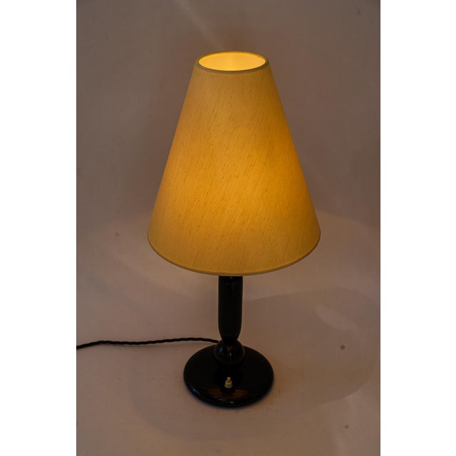 Large Art Deco Wooden Table Lamp with Fabric Shade, Vienna, 1930s For Sale - Image 6 of 12