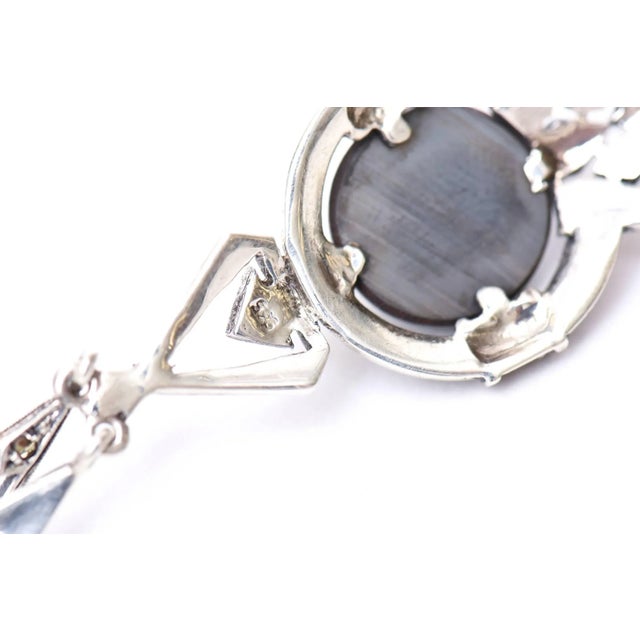1930s 1930's Art Deco Sterling Silver, Hematite and Marcasite Necklace For Sale - Image 5 of 8