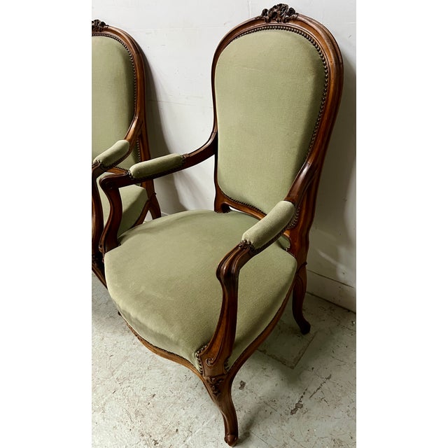 Wood Louis XV Style Armchairs in Walnut, Set of 2 For Sale - Image 7 of 14
