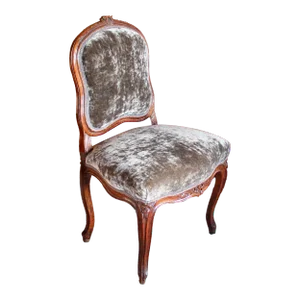 Louis XV Period Slipper Chair in Dark Grey Velvet