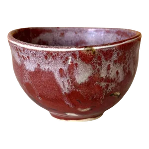 Ceramic Tea Bowl with Brilliant Red Glaze by Toshiko Takaezu