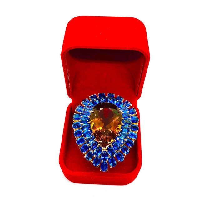 Bochic “Orient” Vintage Kyanite and Citrine Ring Set In 18K White Gold & Silver For Sale - Image 4 of 13