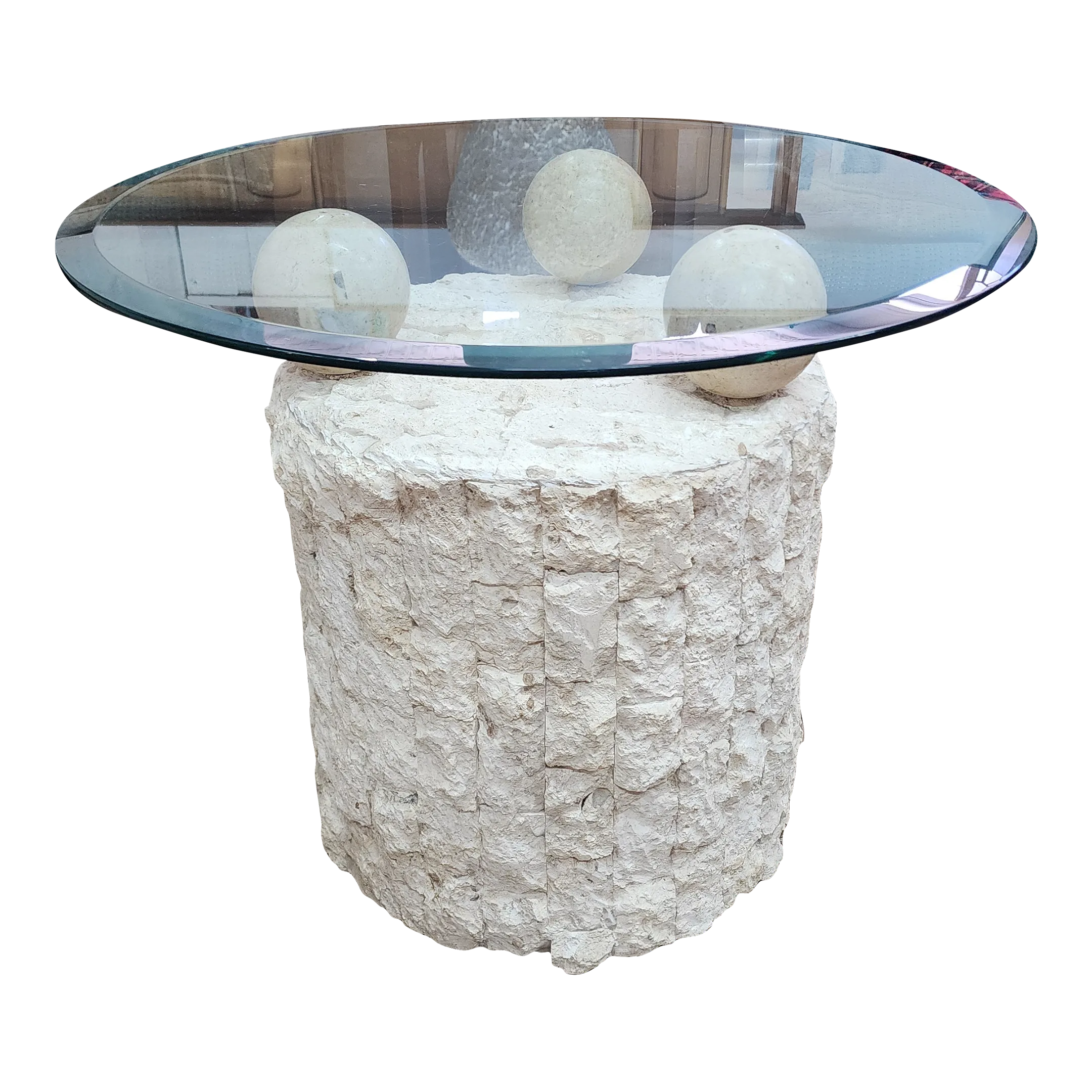 Vintage Postmodern Natural Mactan Stone Side Table | Chairish