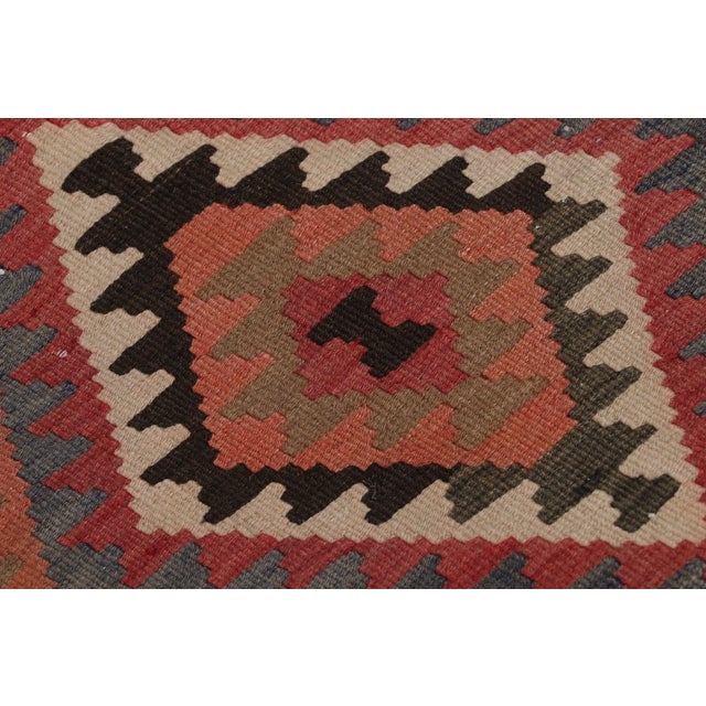 Textile 1920s Antique Persian Kilim in Black, Red and Blue Tribal Patterns For Sale - Image 7 of 8