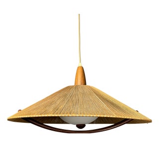 Large Mid-Century Teak and Sisal Cord Pendant from Temde Leuchten, 1960s For Sale