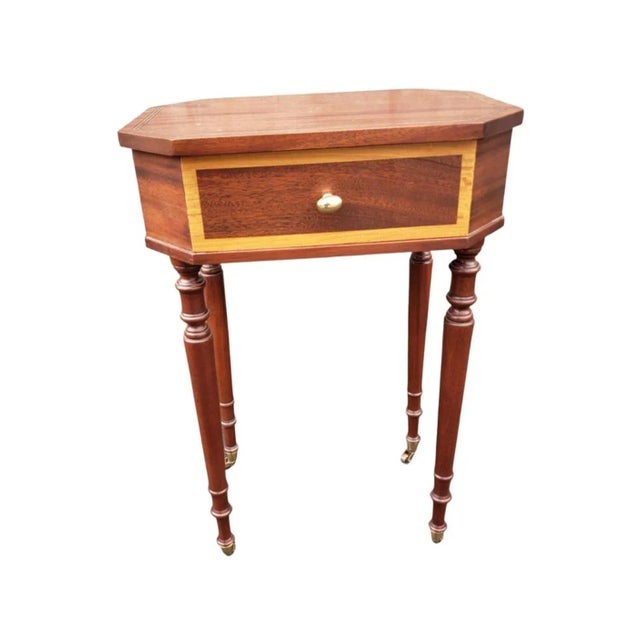 Brown Mahogany Satinwood Banded Inlay Inlay Single Drawer Side Table on Wheels For Sale - Image 8 of 8