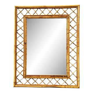 Vintage Italian Burnt Bamboo Rectangular Wall Mirror For Sale