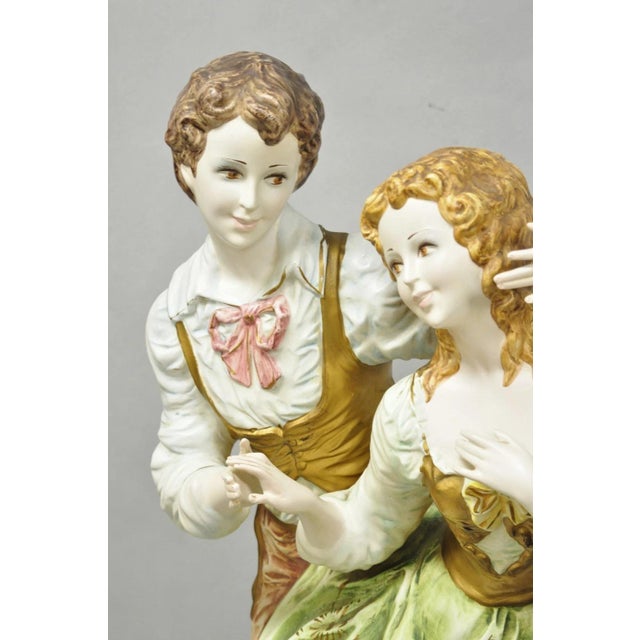 Vintage 1964 Azzolin Brothers Ceramic Boy & Girl Large Courting Statue Figurine For Sale - Image 4 of 15