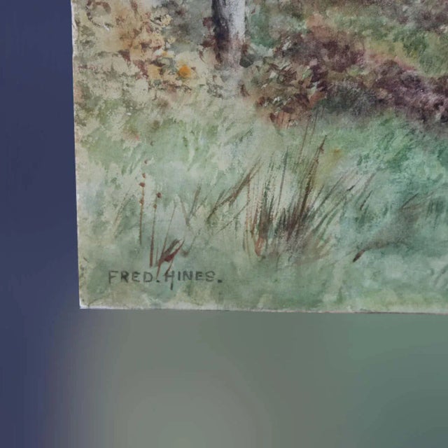 Early 20th Century Vintage Landscape Watercolor on Artist Panel of Hillside by Fred Hines, 20th C For Sale - Image 5 of 7