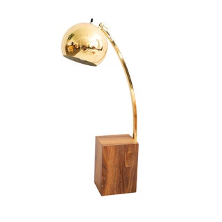 Mid Century Modern Style Wood and Brass Lamp For Sale