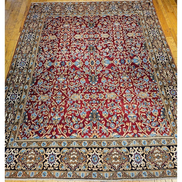 Vintage Mahal Sultanabad Rug, Hand-Knotted Wool, Geometric Pattern, 10x13, Red & Blue For Sale - Image 10 of 10
