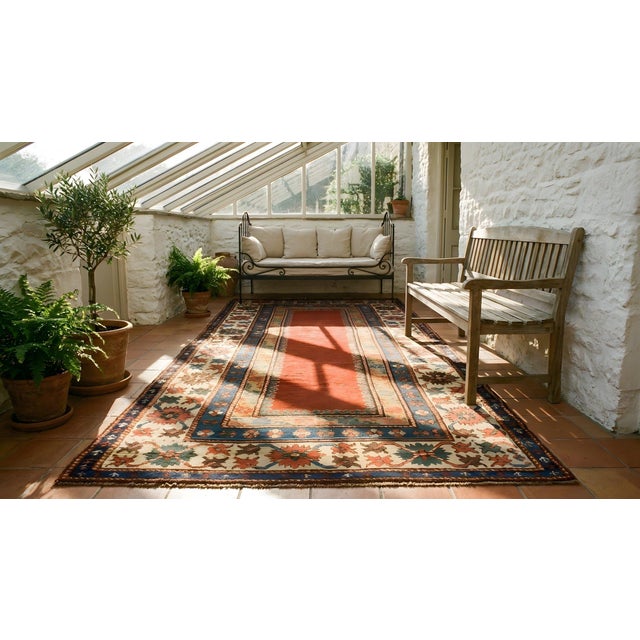 1850s Red Solid Open Field Tribal Antique Caucasian Kazak Carpet 4' X 8'8" Knotted Wool Rug For Sale - Image 15 of 16