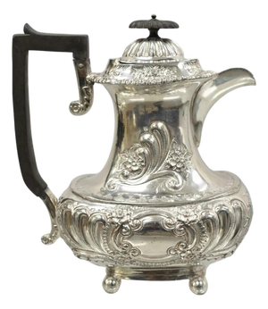 Antique English Victorian Silver Plated Floral Repousse Coffee Pot Teapot