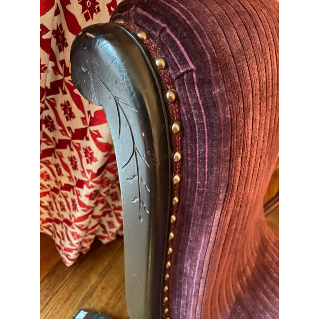 Antique Nursing Slipper Chair in Clarence House Velvet For Sale In New York - Image 6 of 8