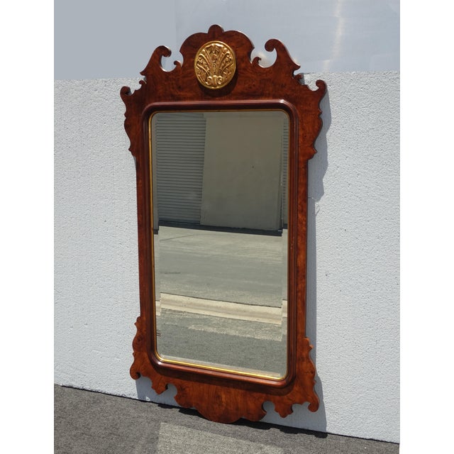 Chippendale 54" Tall Vintage Henredon French Chippendale Brown Gold Gilt Wall Mantle Mirror For Sale - Image 3 of 12