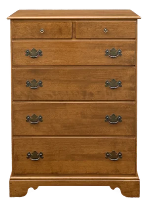 1960s Ethan Allen Heirloom Collection American Traditional Solid Maple 6 Drawer Highboy Dresser (10-5014 Nutmeg)