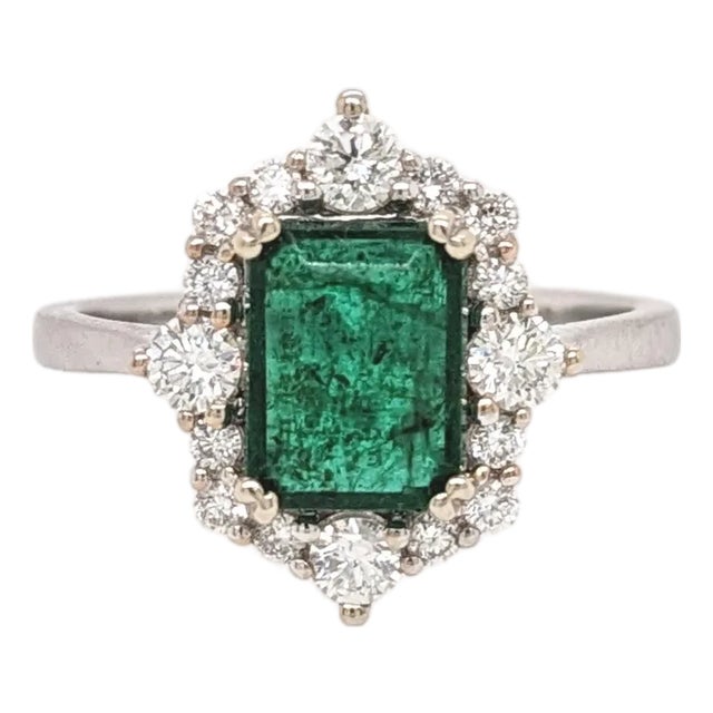 1.5cts 8x6mm Zambian Emerald Ring With Natural Diamond Halo in 14k White Gold, Size 6.75 For Sale