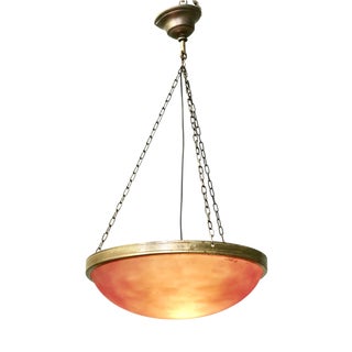Art Deco Red Opalescent Bowl Pendant Light, 1930 For Sale