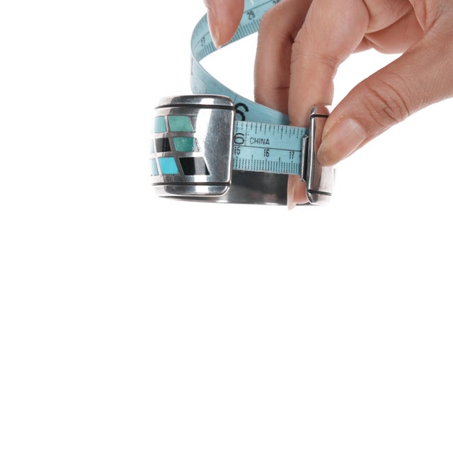 6.75" Kee Joe Benally Navajo Sterling - Turqoise & Jet Inlay Cuff Bracelet For Sale - Image 10 of 11