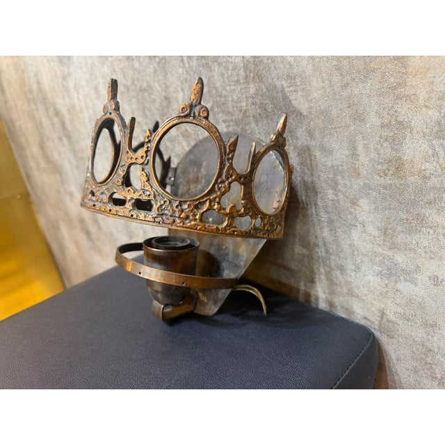 1970s 1970s Gothic Revival Crown Metal Wall Sconce For Sale - Image 5 of 11