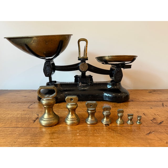 Early 20th Century Vintage Librasco Cast Iron & Brass Balance Scale, W/ Weights For Sale - Image 5 of 14