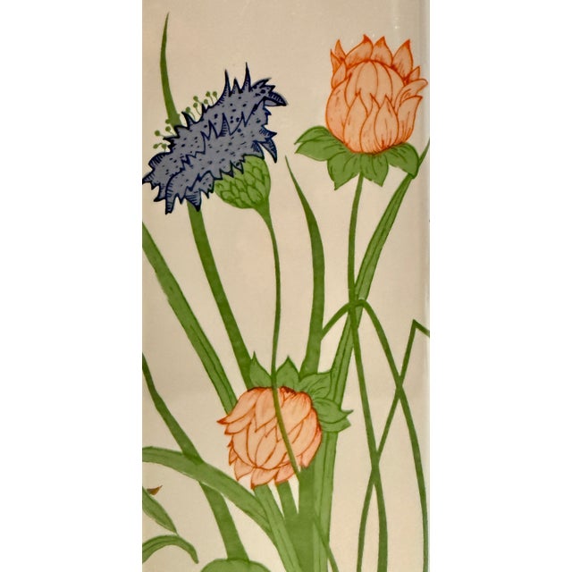 White 1970's Botanical Hexagonal Table Lamp Cottage Style For Sale - Image 8 of 11