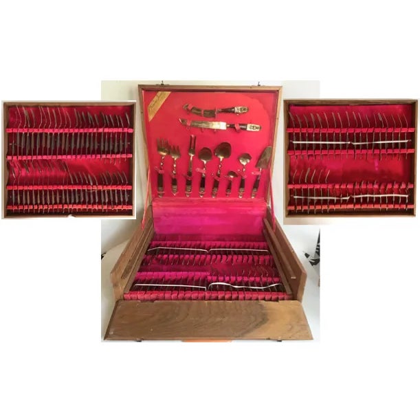 Mid-Century Modern Thai Siam Buddha Brass and Rosewood Flatware Set of 142 For Sale - Image 13 of 13