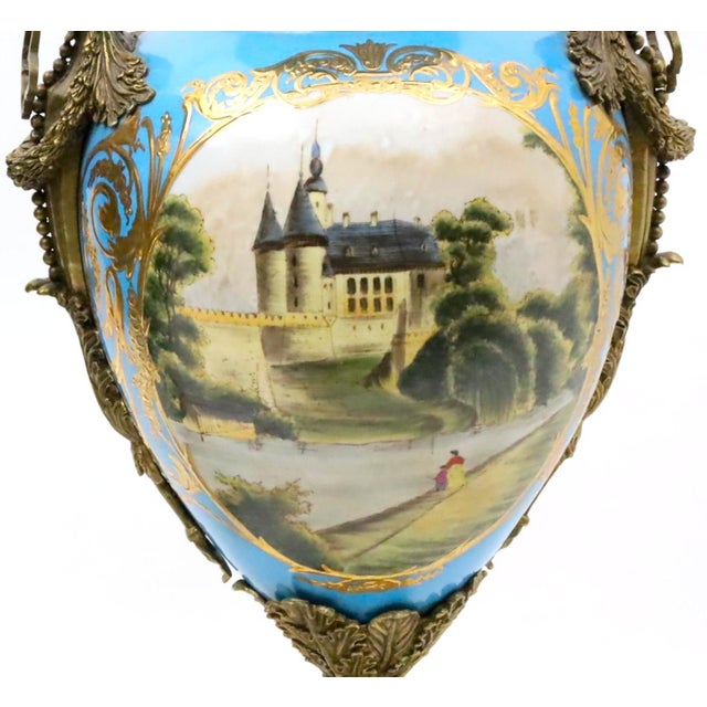 19th Century French Bronze Mounted Porcelain Covered Urns, Robin’s Egg Blue For Sale In New York - Image 6 of 11