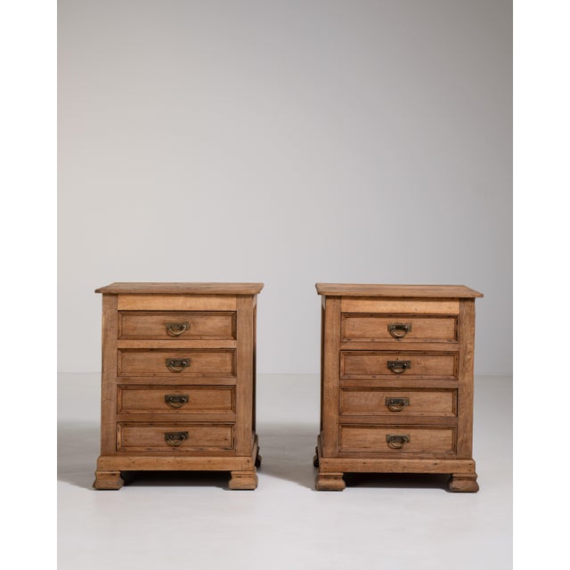 Tan Pair of Oak Chests of Drawers with Brass Hardware, Antique, France, Early 20th Century For Sale - Image 8 of 16