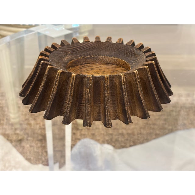 Wood Antique Petite Scale Wooden Cog Mirror / Rustic Petite Scale Sunburst Mirror - Early 20th Century (Attributed) For Sale - Image 7 of 16