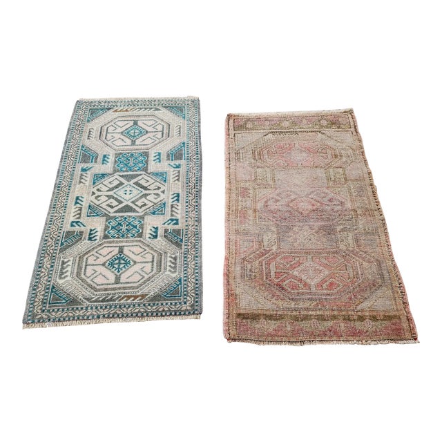1980s Petite Turkish Hand-Knotted Wool Rugs - a Pair For Sale