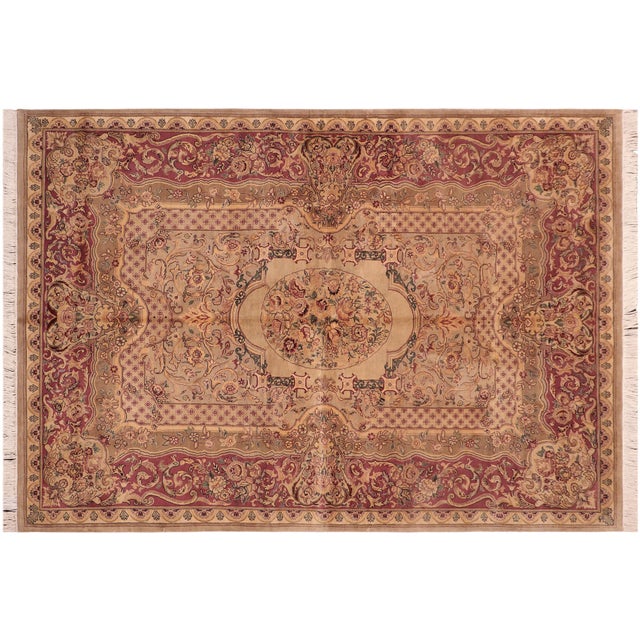 Art Nouveau 1990's Pak-Persian Taupe/Pink Wool Rug - 6'1'' X 9'2'' For Sale - Image 4 of 9