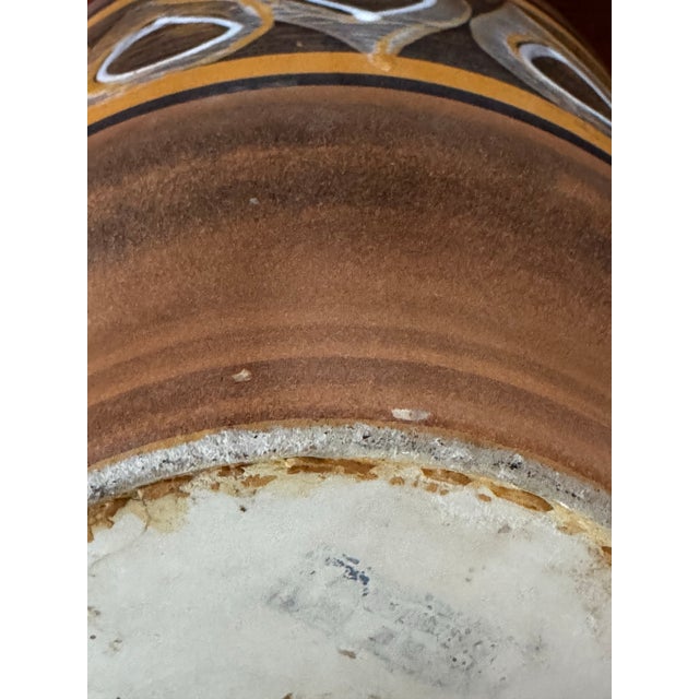 Vintage Mid-Century Ceramic Planter With Dimensional Fat Lava Style Glaze, Orange Brown & Teal For Sale - Image 12 of 12