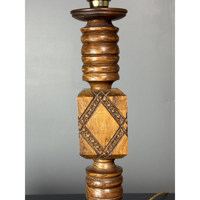Mid-Century Brutalist French Wood Table Lamp from Charles Dudouyt, 1950s For Sale - Image 6 of 13