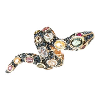 Bochic “Orient” Ruby & Sapphires Serpent Cocktail Ring Set 18k & Silver Size 10 For Sale