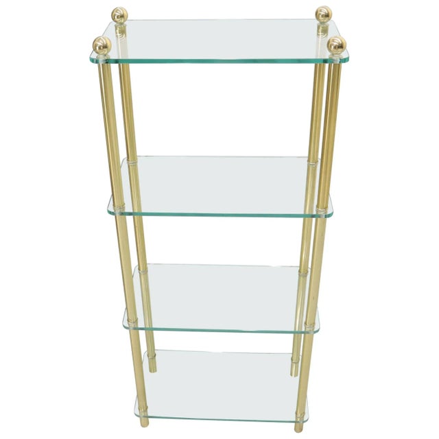 Petit Compact Class and Brass 4-Tier Étagère Shelf Bookcase For Sale - Image 11 of 11